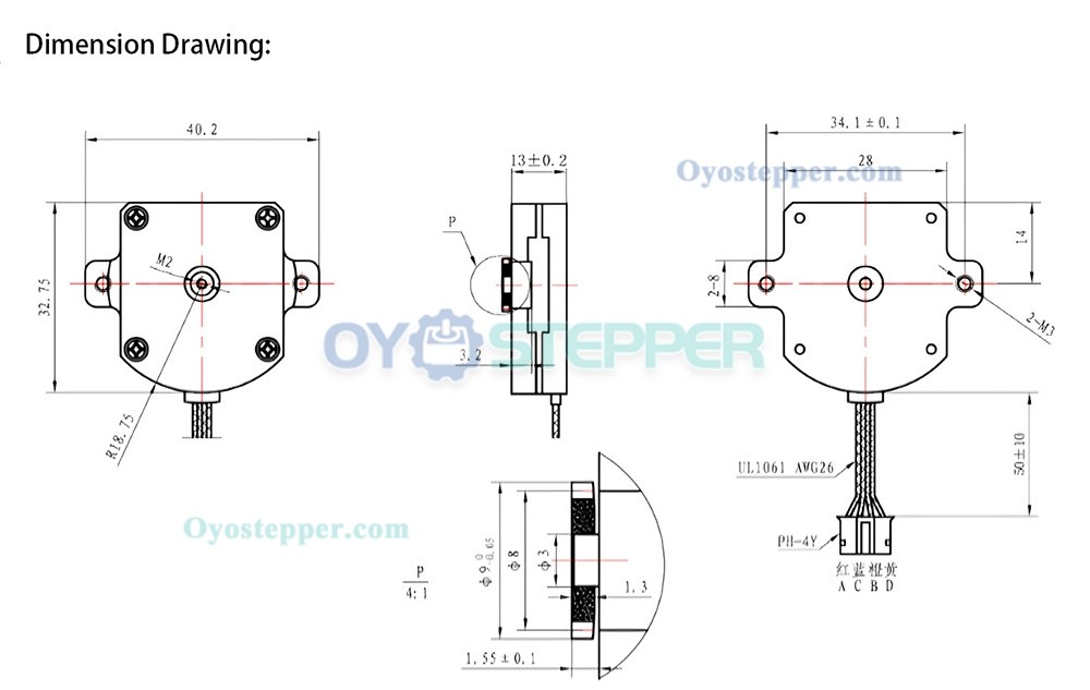 Oukeda Nema 11 Flat Pancake Stepper Motor with Gearbox 2 Phase 1.8 Deg 2.5Ncm 4 Wires